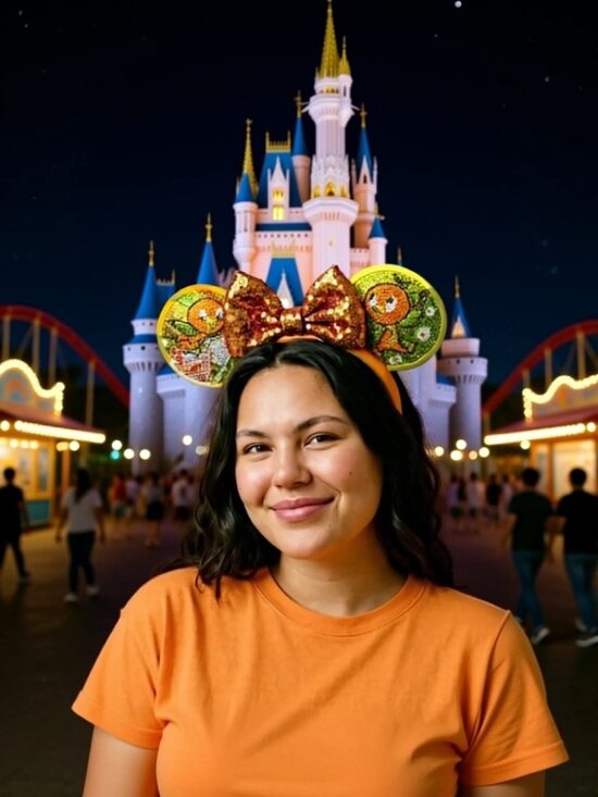 Orange Bird Disney Rhinestone Ears | Luxury Handmade Theme Park Headband